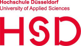 Das neue Logo der Hochschule Düsseldorf; geschrieben H S D in roten Buchstaben